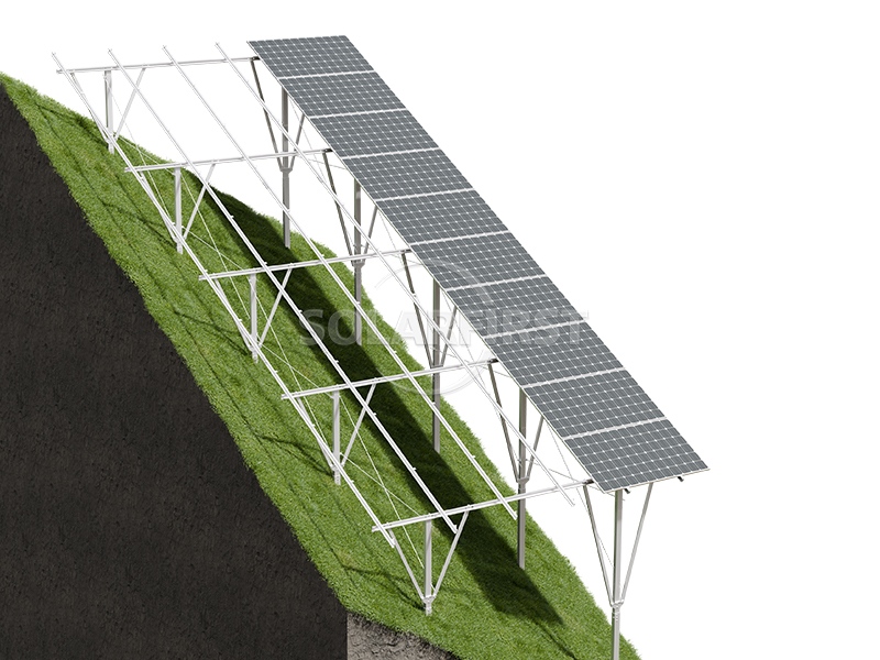 Ramming pile solar ground mount system - hot-dip galvanized steel PV mounting structure for utility-scale solar farm